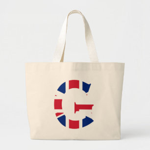 G Monogram overlaid on Union Jack Flag jtcnt Large Tote Bag