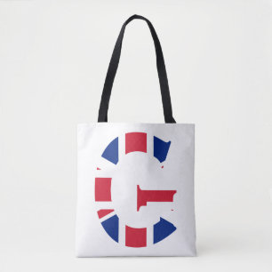 G Monogram overlaid on Union Jack Flag stcn Tote Bag