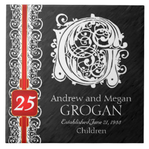 G Monogram "White Lace on Black" Anniversary Tile