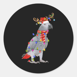 G Parrot Bird Christmas Lights Reindeer Santa Hat Classic Round Sticker