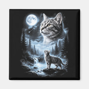 G Tabby Cat Howling At Moon 90s Retro Magnet