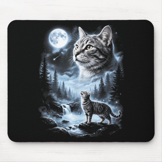 G Tabby Cat Howling At Moon 90s Retro Mouse Pad (Front)