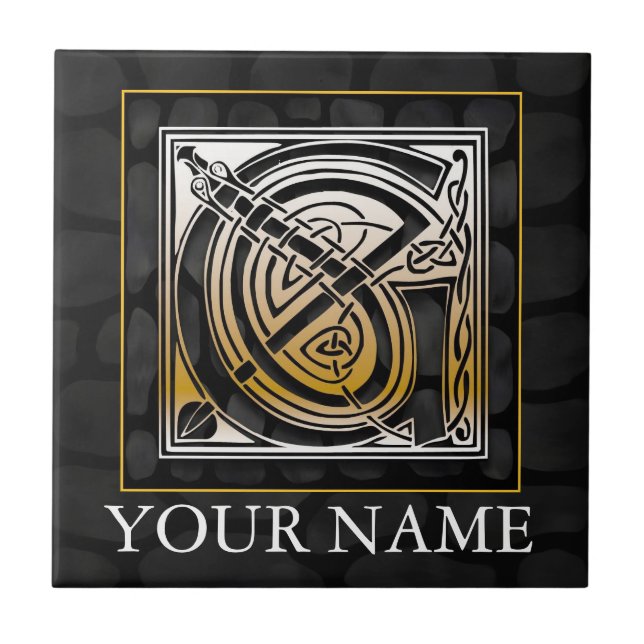G "Your Name" Celtic Black Stone Monogram Tile (Front)
