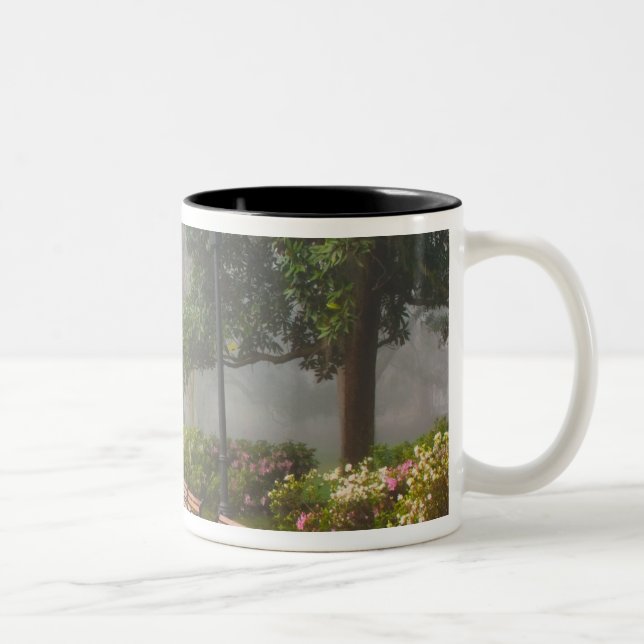 GA Savannah, Azaleas along brick sidewalk and Two-Tone Coffee Mug (Right)