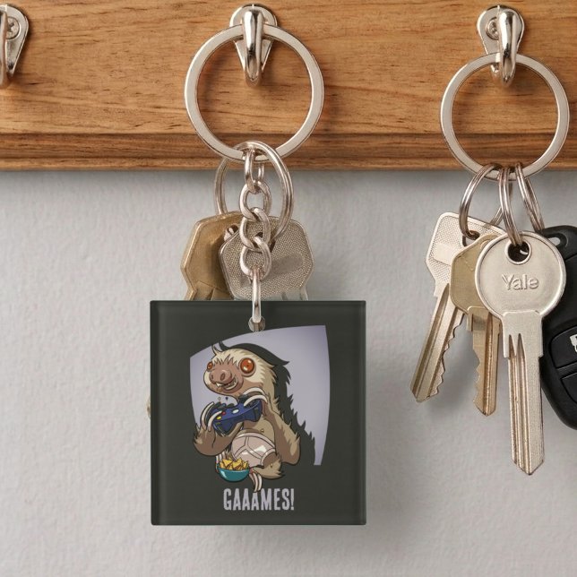 Gaaames! Funny Cartoon Sloth Playing Video Games Key Ring (Creator Uploaded)