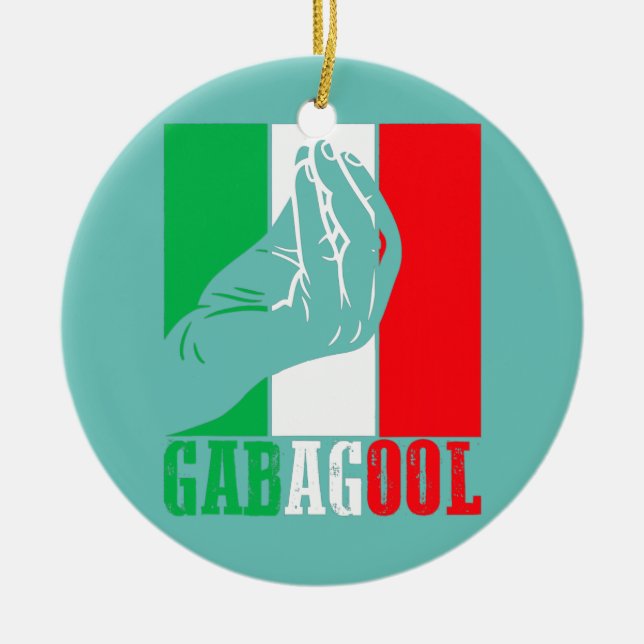 Gabagool Italian American Meat with Hand Sign Ceramic Ornament (Front)
