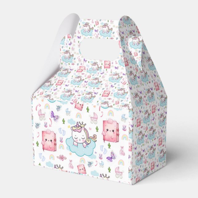Gable Favour Box Pink Blue Unicorn Rainbow Cat  (Front Side)