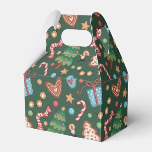 Gabled Favour Gift Box Green Christmas Pattern