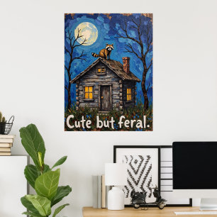 Gabled Guardian: Raccoon on the Rooftop Poster