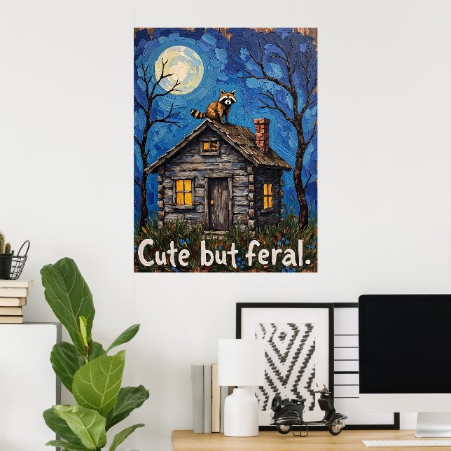 Gabled Guardian: Racoon on the Rooftop Poster (Home Office)