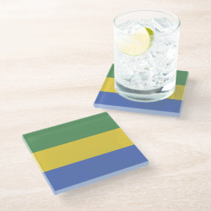 Gabon flag glass coaster
