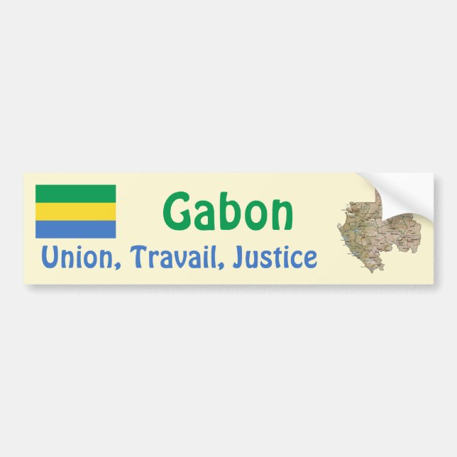 Gabon Flag + Map Bumper Sticker (Front)