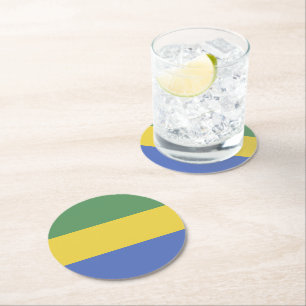 Gabon flag round paper coaster