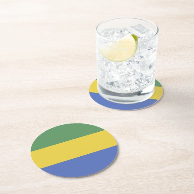 Gabon flag round paper coaster (Insitu)