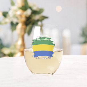 Gabon flag stemless wine glass