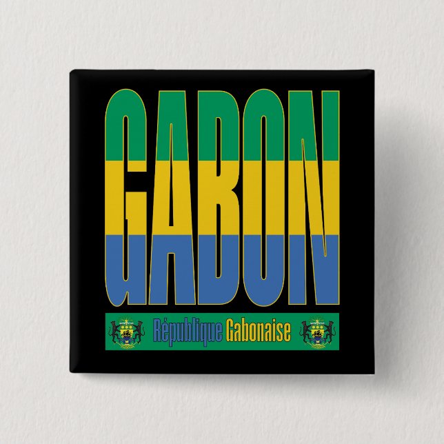 Gabon Flag Text Design 15 Cm Square Badge (Front)