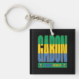 Gabon Flag Text Design Key Ring