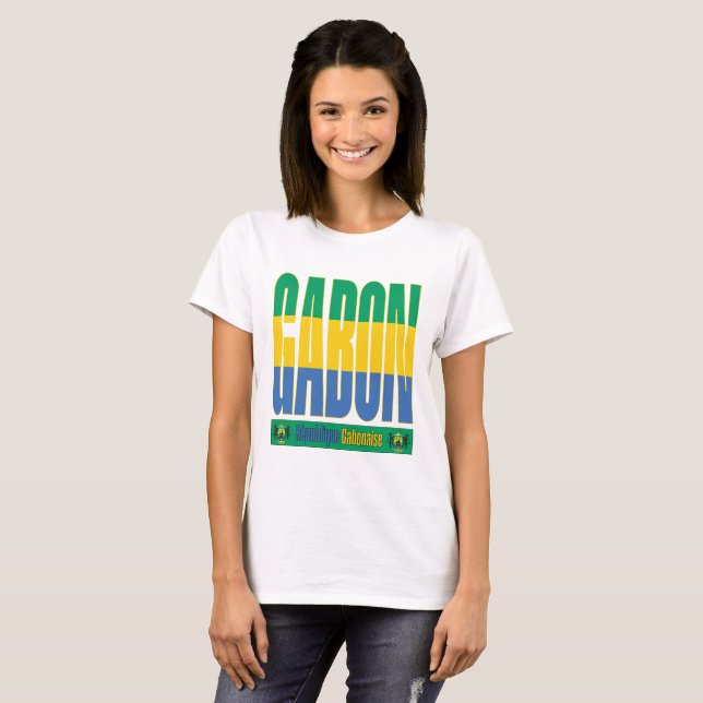 Gabon Flag Text Design T-Shirt (Front Full)