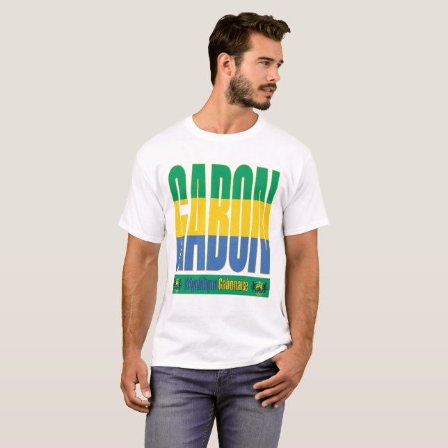 Gabon Flag Text Design T-Shirt (Front Full)
