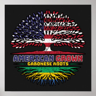 Gabon Gabonese American USA Tree Roots Flag Poster