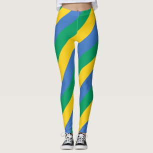 Gabon National Flag Colours Diagonal Striped Leggings