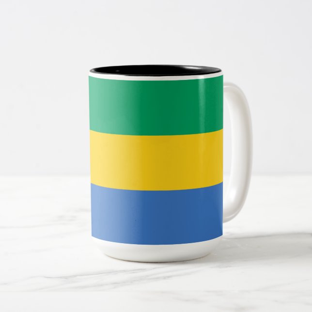 Gabonese Flag (Gabon) Two-Tone Coffee Mug (Front Right)