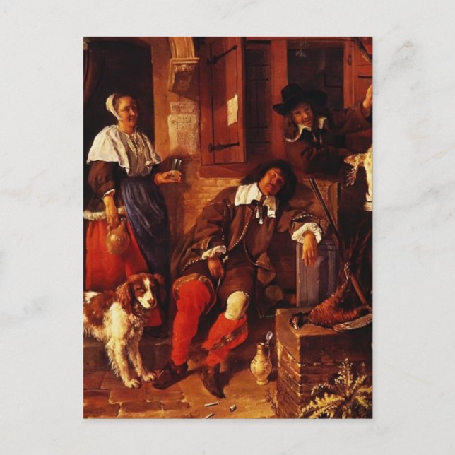 Gabriel Metsu- The Sleeping Sportsman Postcard (Front)