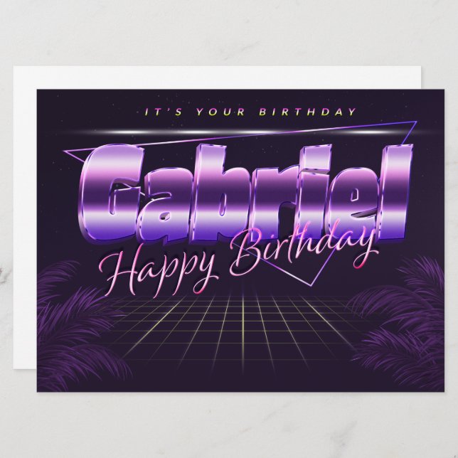 Gabriel Name First name purla retro card Birthday (Front/Back)