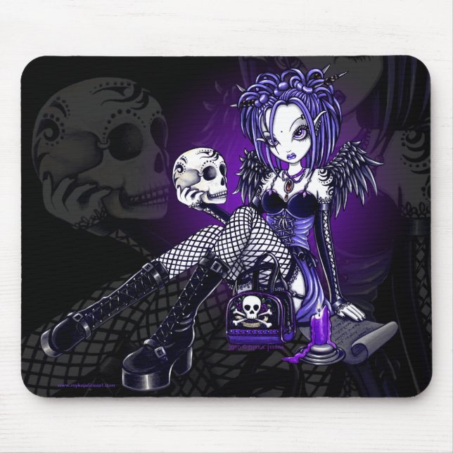 "Gabriella" Goth Blue Tattoo Skull Angel Mousepad (Front)