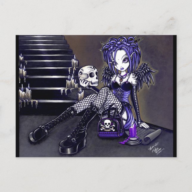 "Gabriella" Gothic Blue Skull Angel Art Postcard (Front)