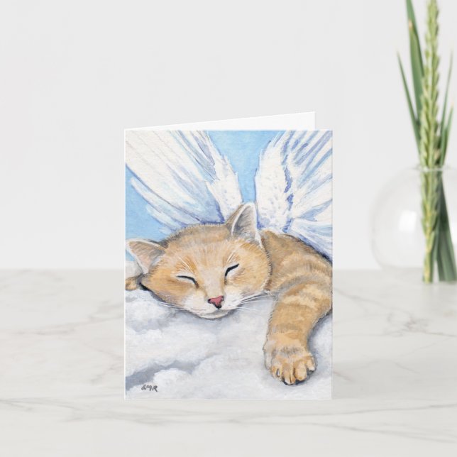 Gabrielle, Angel Cat in Clouds Painting Note Card (Front)