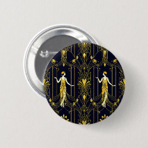 Gabsy gold and black decorative pattern 6 cm round badge