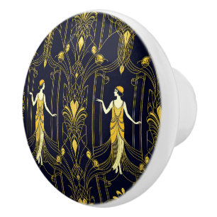 Gabsy gold and black decorative pattern ceramic knob