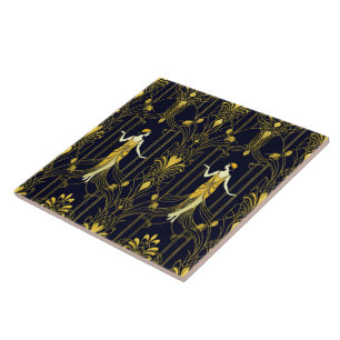 Gabsy gold and black decorative pattern ceramic tile
