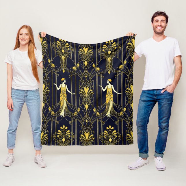 Gabsy gold and black decorative pattern fleece blanket (In Situ)