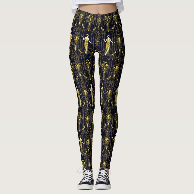Gabsy gold and black decorative pattern leggings (Front)