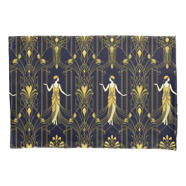 Gabsy gold and black decorative pattern pillowcase (Front)