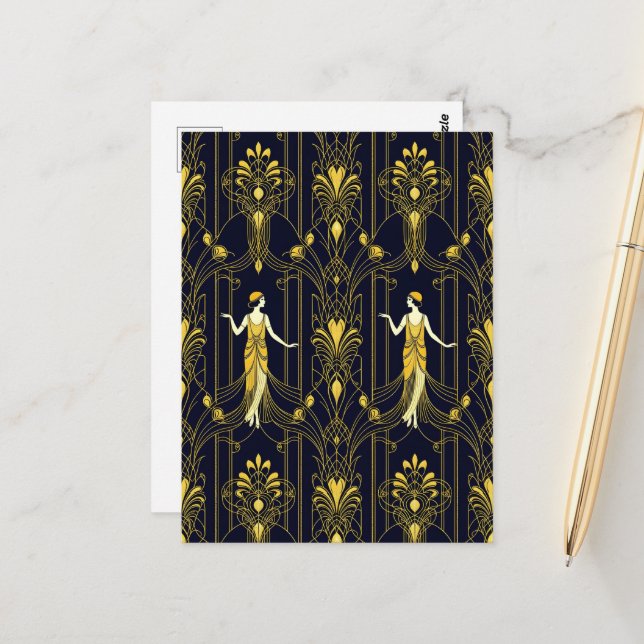 Gabsy gold and black decorative pattern postcard (Front/Back In Situ)