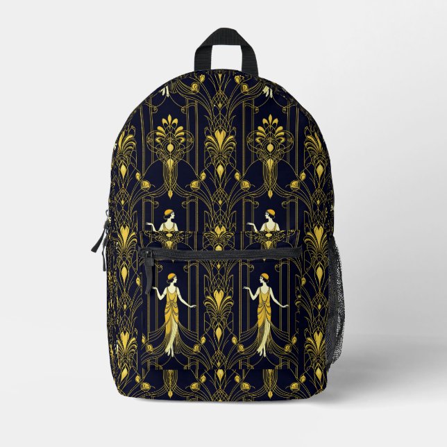 Gabsy gold and black decorative pattern printed backpack (Front)