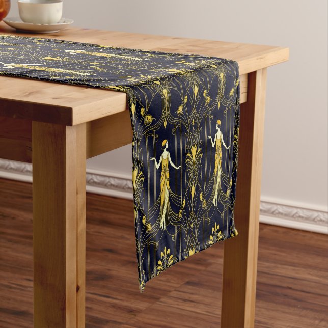 Gabsy gold and black decorative pattern short table runner (In Situ)