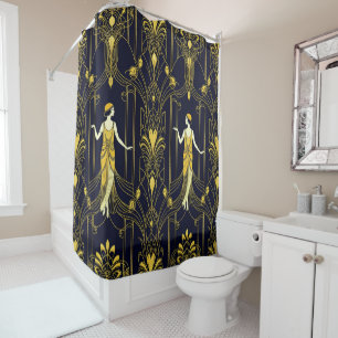 Gabsy gold and black decorative pattern shower curtain
