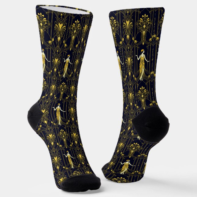 Gabsy gold and black decorative pattern socks (Angled)