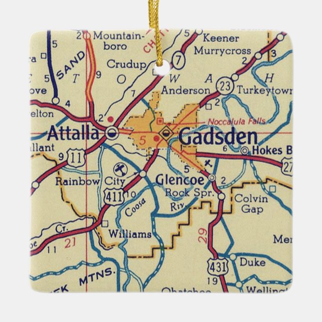 Gadsden AL Vintage Map Ceramic Ornament (Front)
