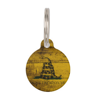 Gadsden Flag on Old Wood Grain Pet Tag