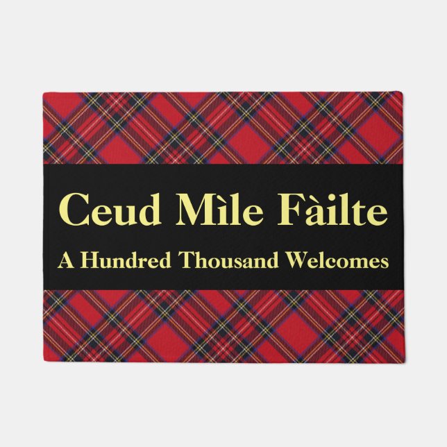 Gaelic Hundred Thousand Welcomes Stewart Tartan Doormat (Front)