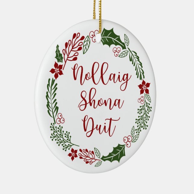 Gaelic Merry Christmas Wreath, Nollaig shona duit Ceramic Ornament (Right)