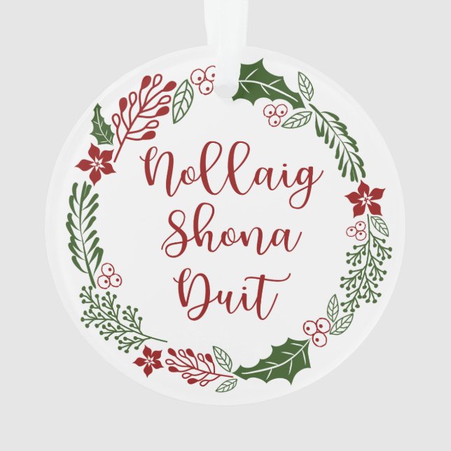 Gaelic Merry Christmas Wreath, Nollaig shona duit Ornament (Back)