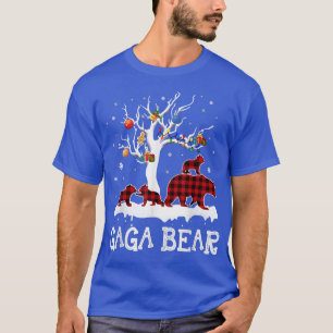 Gaga Bear Christmas Pajama Red Plaid Buffalo Famil T-Shirt