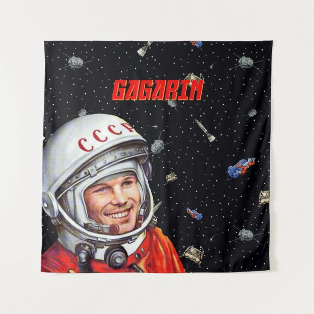 Gagarin — Sovietwave, Gagarin space art Tapestry (Front)
