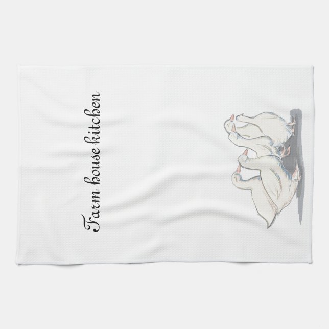 Gaggle of Geese Pen and Ink Drawing Tea Towel (Horizontal)